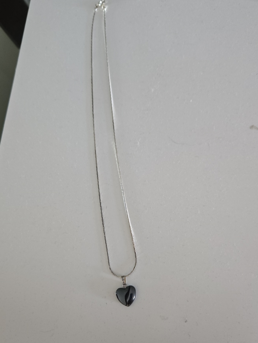 Silver Necklace with Black Heart Pendant - Women Jewelry